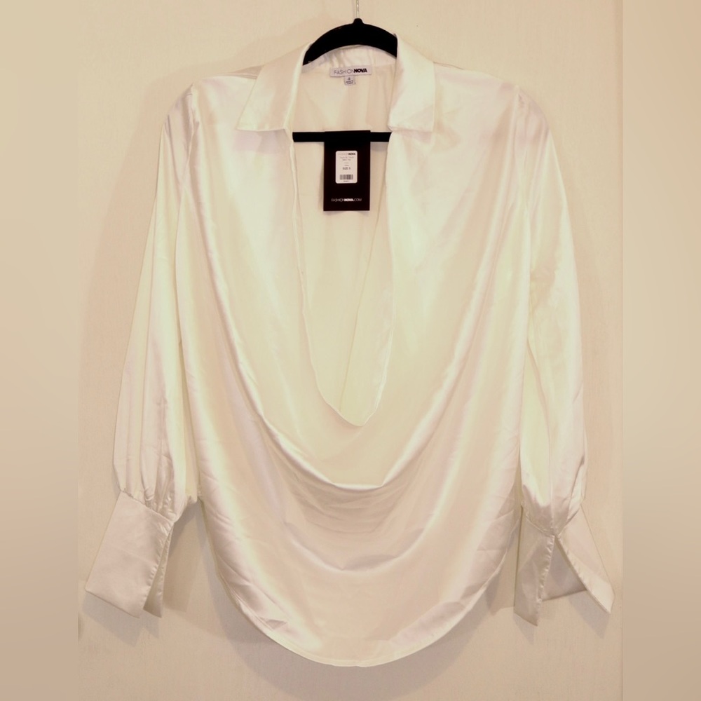 Fashion Nova Satin White Top - White